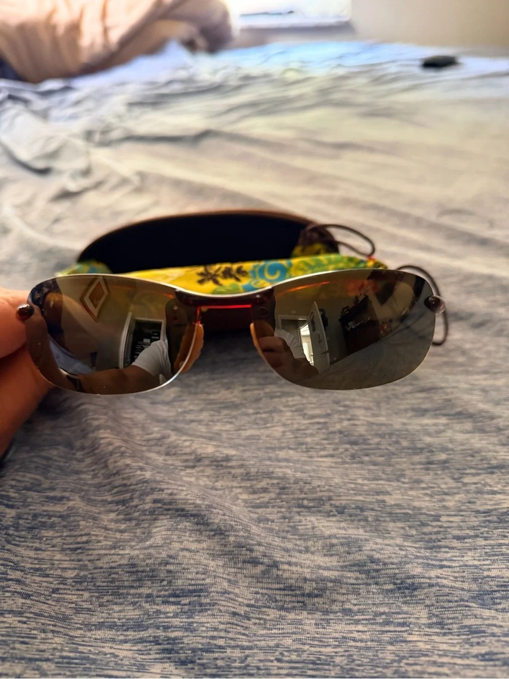 Maui Jim Brown Semi-Rimless Sunglasses with Floral Bag and Maui Jim Case